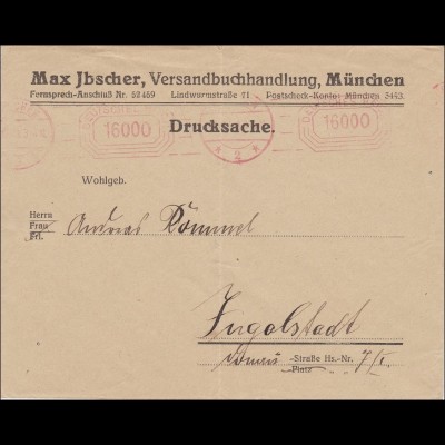 Gebühr bezahlt: Brief aus München nach Ingolstadt 1923, seltener Freistempel