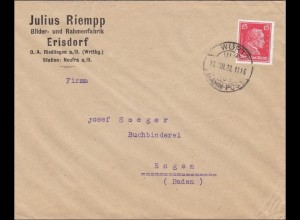 Bahnpost: Brief mit Bahnpost Stempel Erisdorf 1928