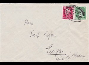 Bahnpost: Brief von Immendingen mit Zugstempel Konstanz-Offenburg 1929