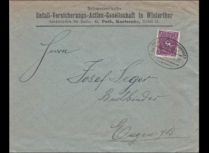 Bahnpost: Brief von Karlsruhe mit Zugstempel Radolfzell-Sigmaringen 1922