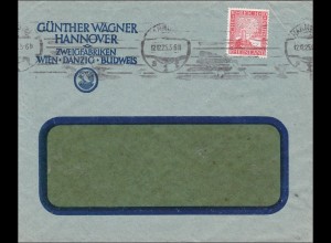 Perfin: Brief aus Hannover 1925, Günther Wagner, GW