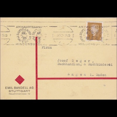 Perfin: Brief aus Stuttgart, Hindenburgbau Werbestempel, Emil Bandell AG, EB
