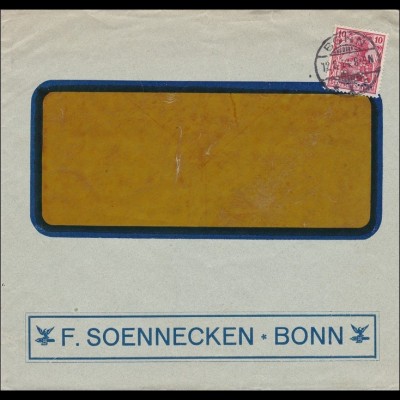Perfin: 1914 Brief aus Bonn, F. Soennecken, FS