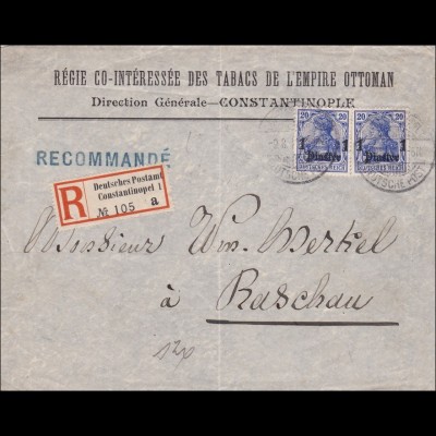Brief Einschreiben von Constantinopel nach Raschau 1911