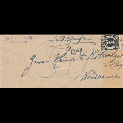 Danzig: Brief Buchhandlung nach Nordhausen, Porto, 1930