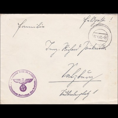 Feldpost II. Weltkrieg: Brief FPNr. L08 572 Amsterdam nach Salzburg 1941