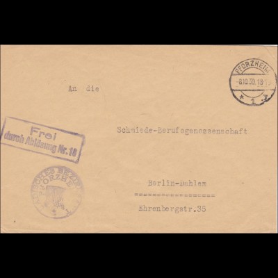 Badisches Bezirksamt Pforzheim 1930 nach Berlin - Schmiede Berufsgenossenschaft
