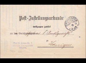 Post Zustellurkunde Königsee 1895