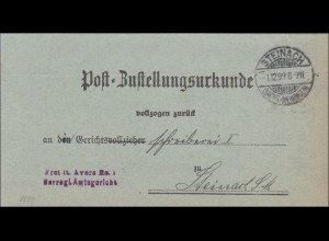 Postzustellurkunde Steinach/Meiningen 1899