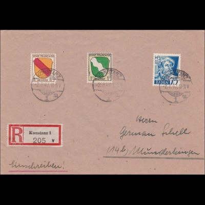 Französische Zone: Einschreiben von Konstanz nach Munderkingen 1947
