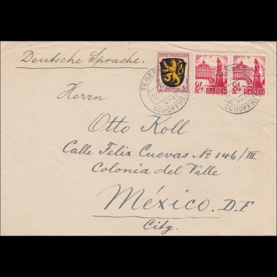 Französische Zone: Brief aus Tegernau/Schopfheim nach Mexiko 1947