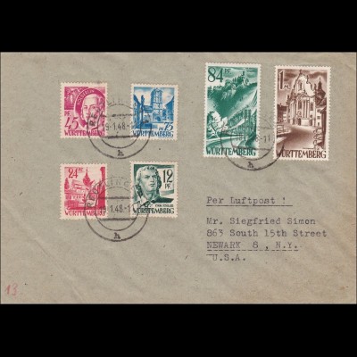 Französische Zone: Brief aus Reutlingen nach USA 1948