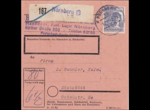 Paketkarte von Nürnberg nach Eichstätt, Einzelfrankatur