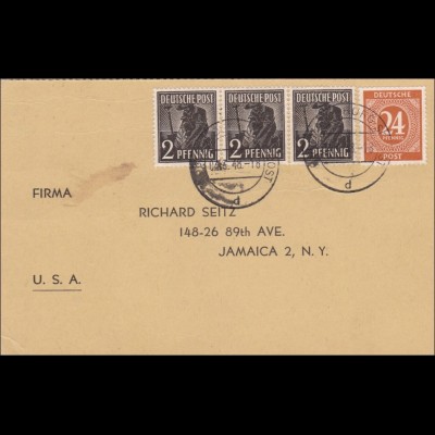 Postkarte aus Magdeburg 1948 nach USA - Bestellung