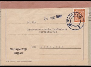 Brief Kreissparkasse Gifthorn / Wolfsburg nach Hannover 1948