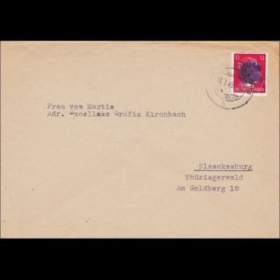 SBZ: echter Brief aus Mitweida nach Blanckenburg - Gräfin Kirchbach 1945