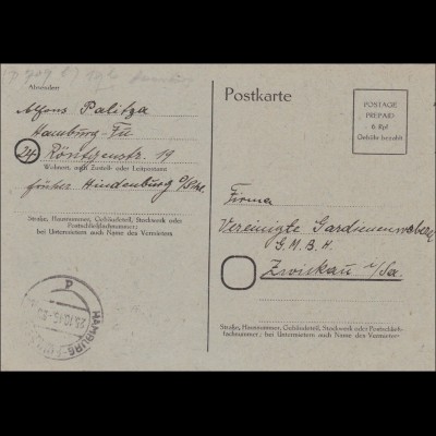 Postkarte von Hamburg nach Zwickau 1945