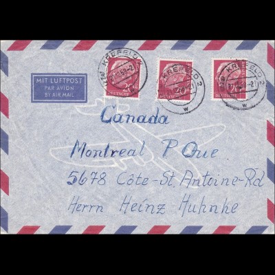 Luftpost Brief von Kreefeld nach USA 1957