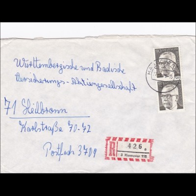 Einschreiben aus Hannover nach Heilbronn 1976