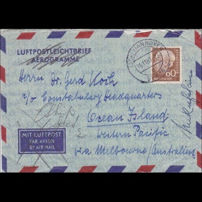 Luftpostbrief von Hannover 1960 nach Australien