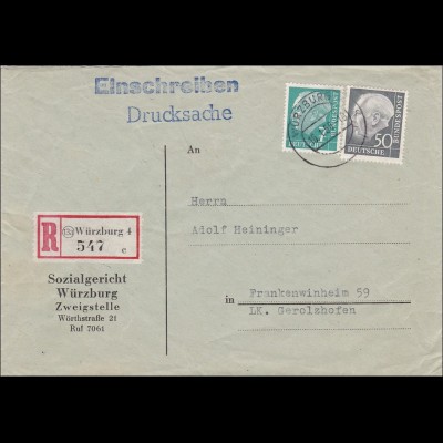 Drucksache Einschreiben von Würzburg nach Frankenwinheim 1956