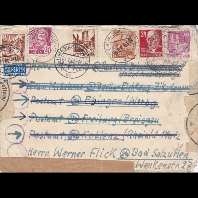 1949 viele Weiterleitungen: B,Freiburg, Ebingen, Koblenz, Bad Salzuflen, Rostock