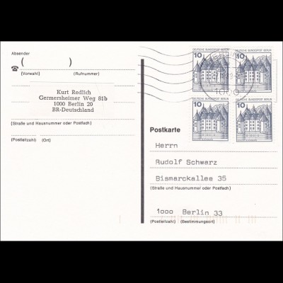 Postkarte innerhalb von Berlin 1989