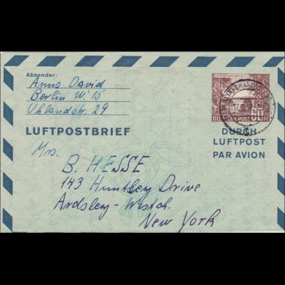 Gansachen Luftpostbrief von Berlin nach USA 1952