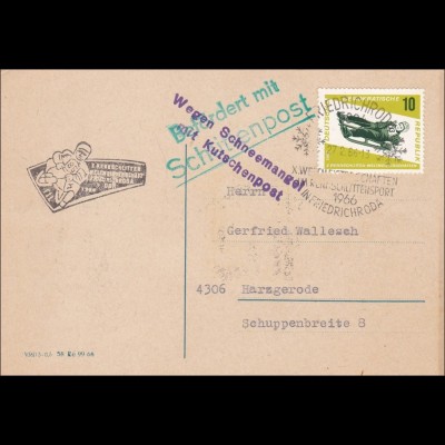DDR: 1966 - Postkarte Schlittenpost: Wegen Schneemangel - Kutschenpost