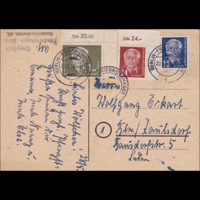 DDR: 1950: Ansichtskarte Berliner Dom - Eckrand Marken