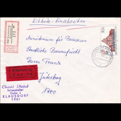 DDR: 1983: Eilboten-Einschreiben von Brandenburg Kirchmöser nach Jüterbog