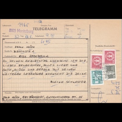 DDR: 1982: TELEGRAMM von Moritzburg nach Radebeul