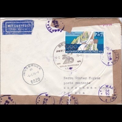 DDR: 1976: Luftpost Brief von Berlin nach Warschau/Polen - Zensur