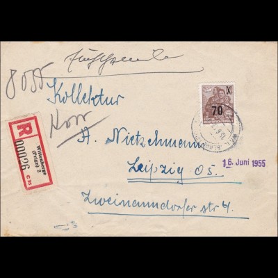 DDR: 1955: Einschreiben Wittenberge nach Leipzig