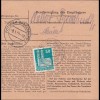 BiZone: Paketkarte aus Uelzen nach Postdam-Sakrow 1950, Nachgebühr